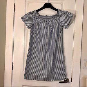 JCrew blue and white striped off-the-shoulder dress
